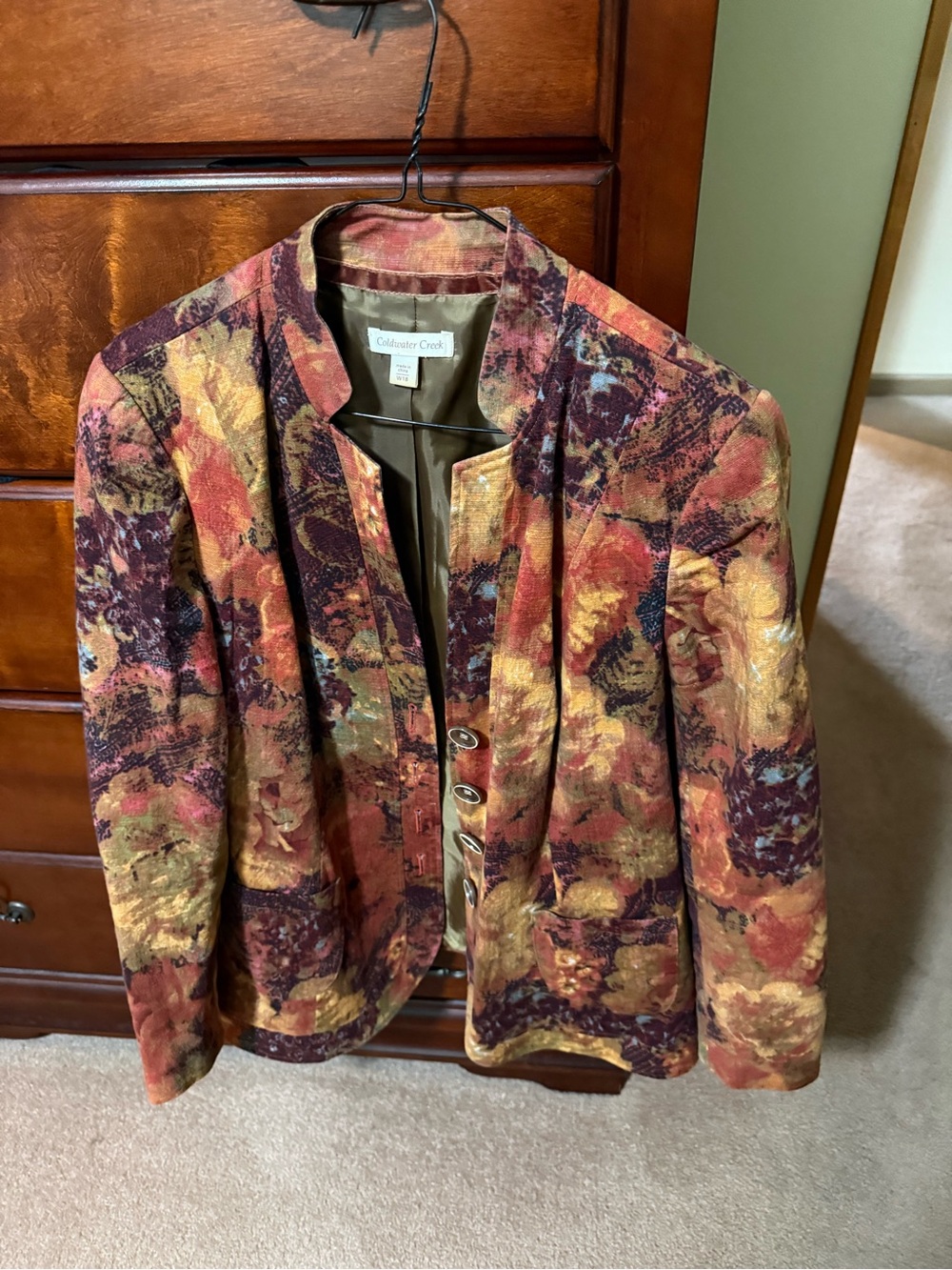 Coldwater Creek Women's Autumn Floral Blazer in Rust, Gold & Olive